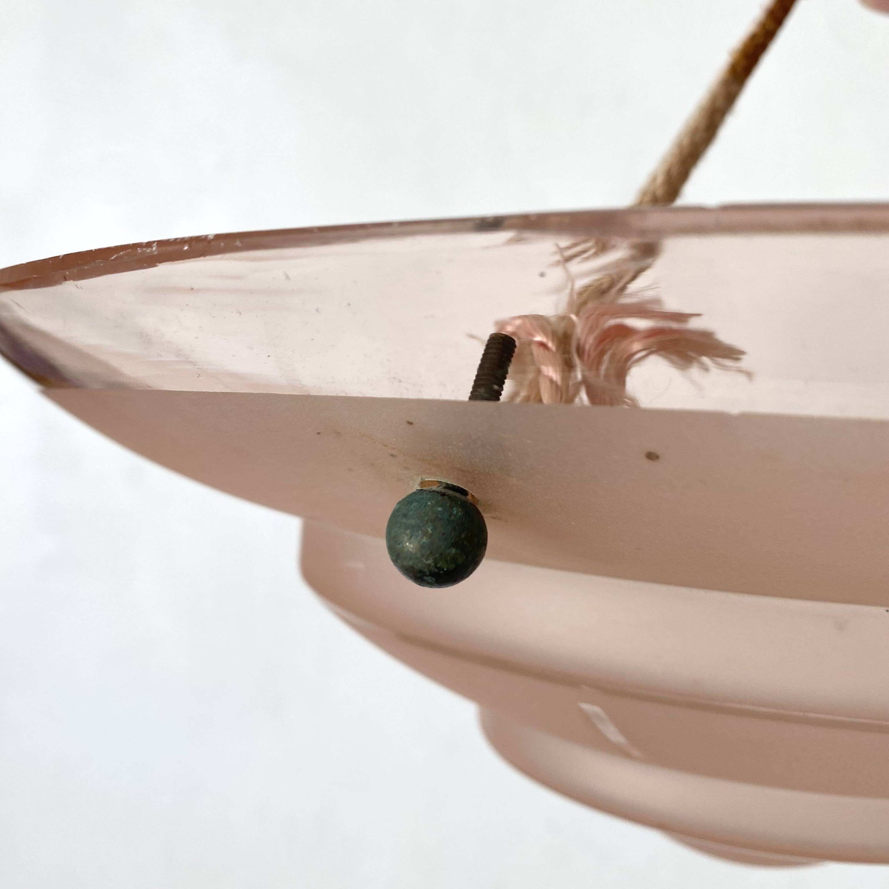 Art Deco pink glass basin pendant light