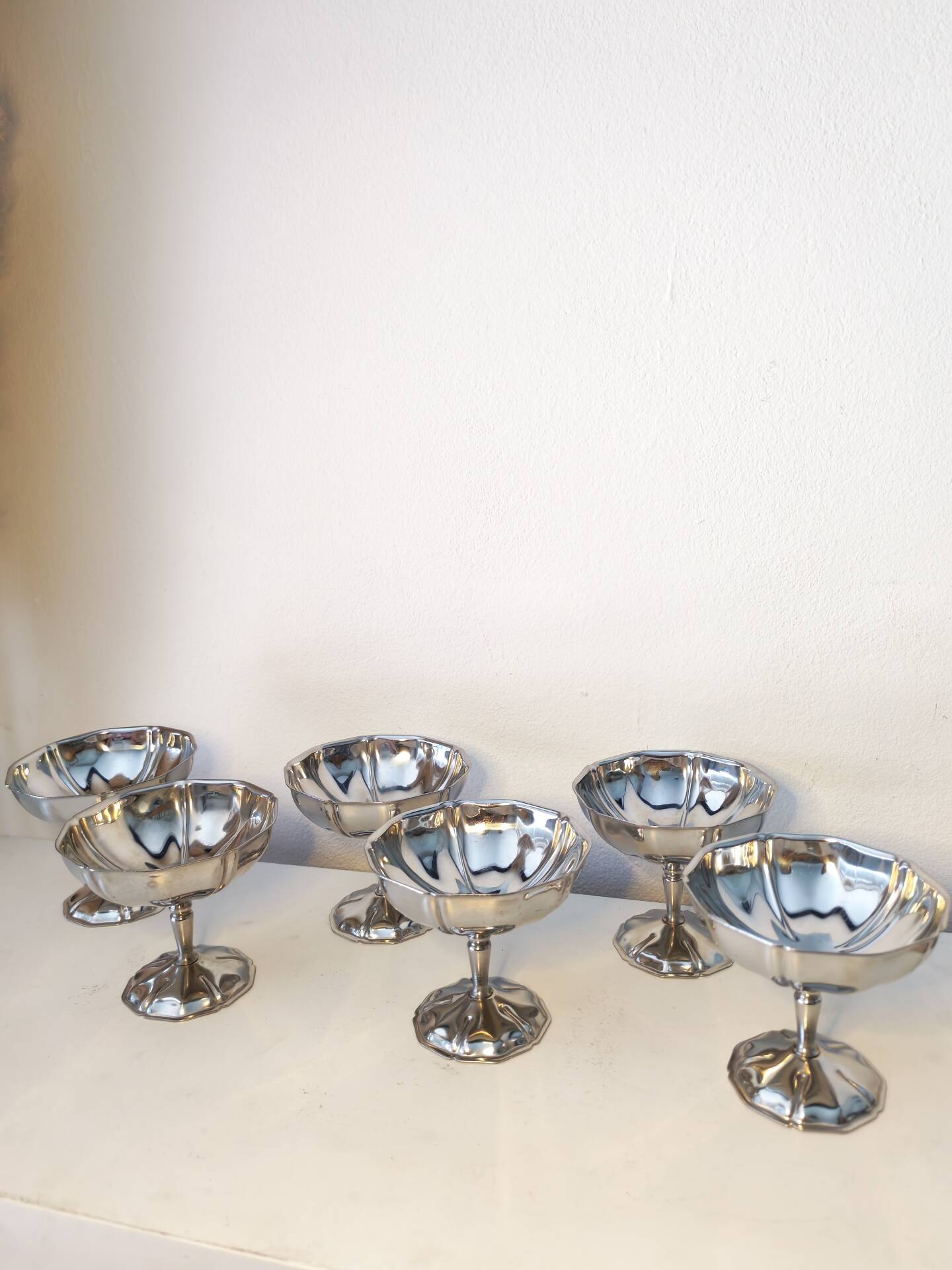 6 coupes à sorbet vintage en acier chromé inoxydable