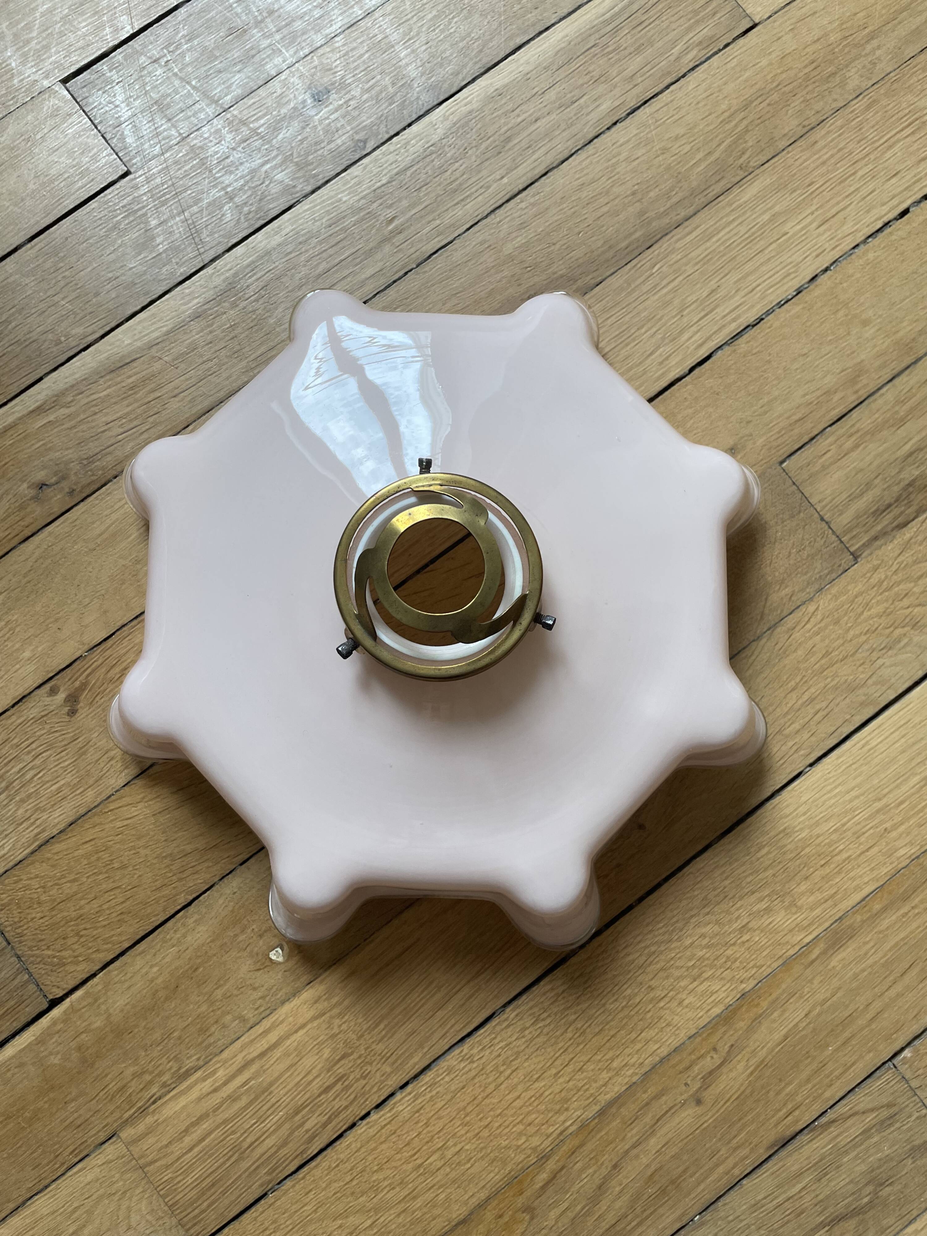 Vintage opaline pink glass lampshade from Czechoslovakia 250912