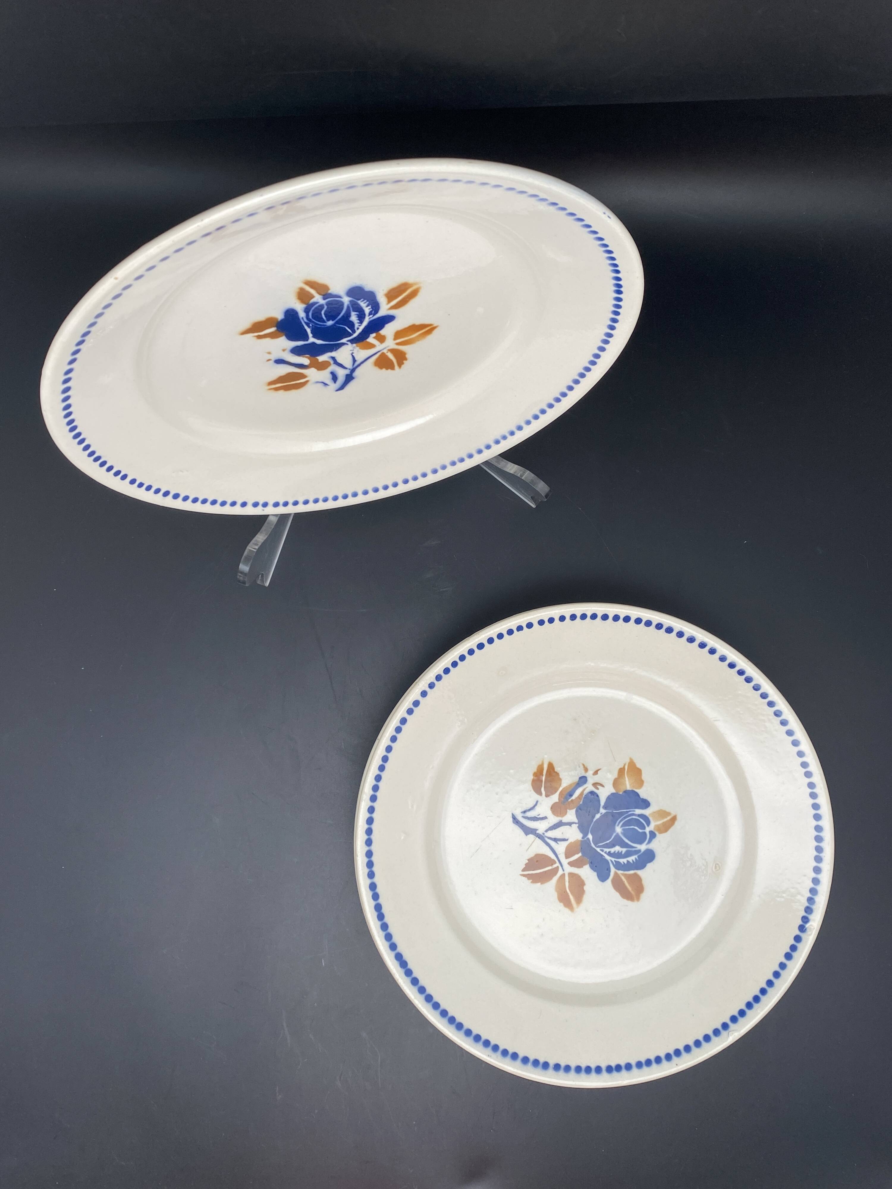 Assiettes plates badinviller vintage roses marine