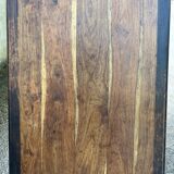 Large coffee table, wood and wrought iron, industrial spirit, vintage, 80s