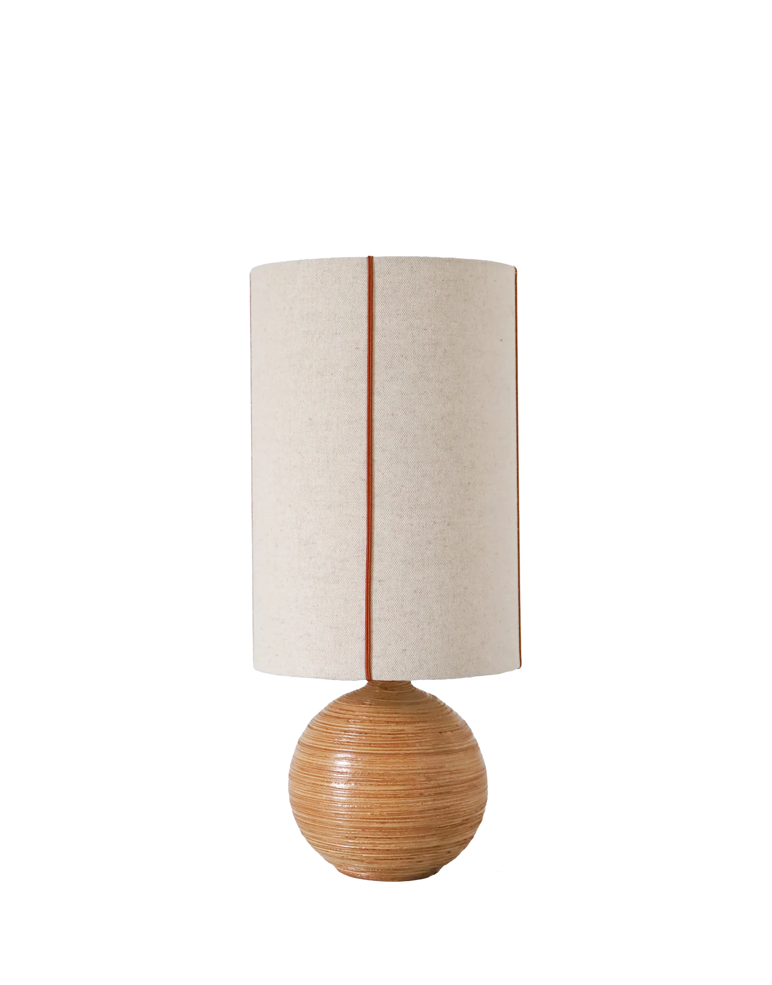 Recycled vintage lamp — honey ceramic base, natural linen shade
