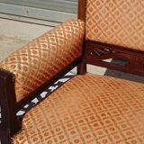 Vintage bench in wood and orange/ivory velvet.