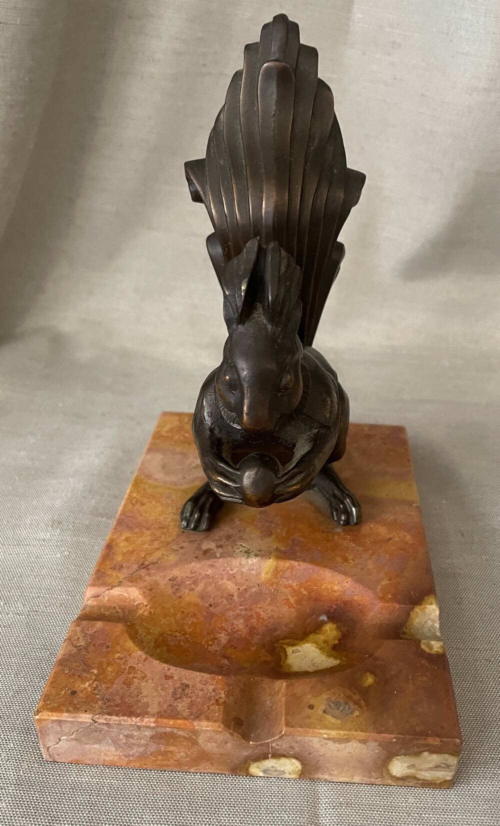 Squirrel ashtray or trinket dish with a regulated marble base office decor