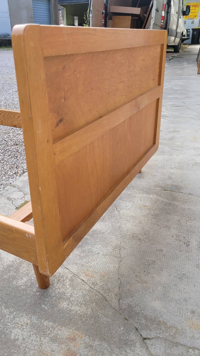 Vintage rattan and solid oak bed 1950s design