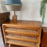 Vintage rattan and wood chest of drawers