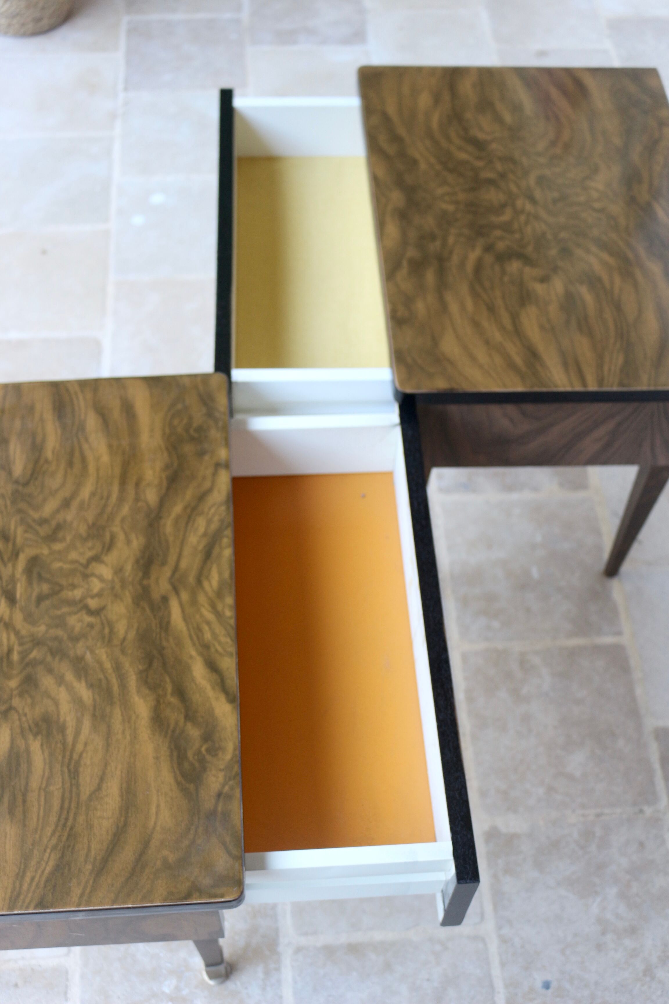 Pair of bedside table varnished wood 60s