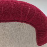 1950s, Danish armchair, red and light grey furniture wool, carved oak wood.