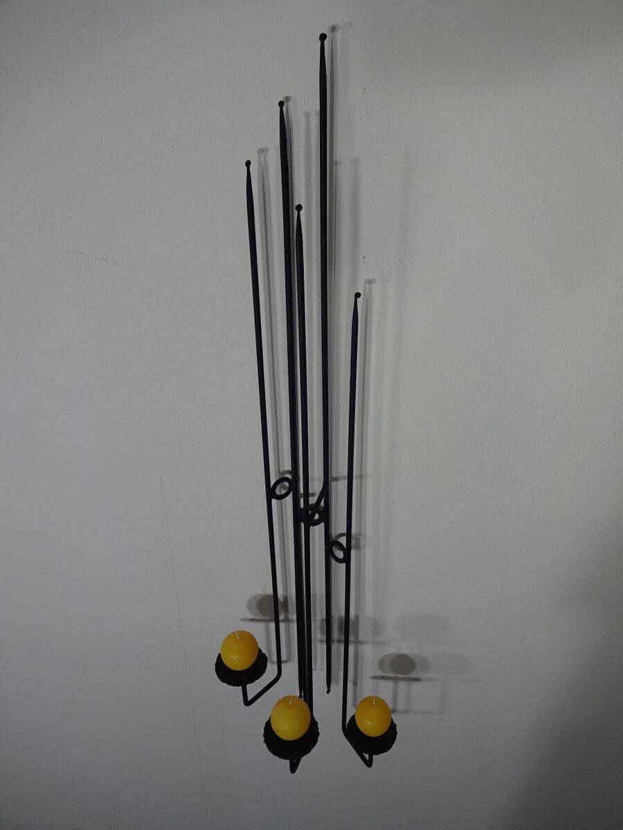 Brutalist German Iron Wall Candleholder, 1960s