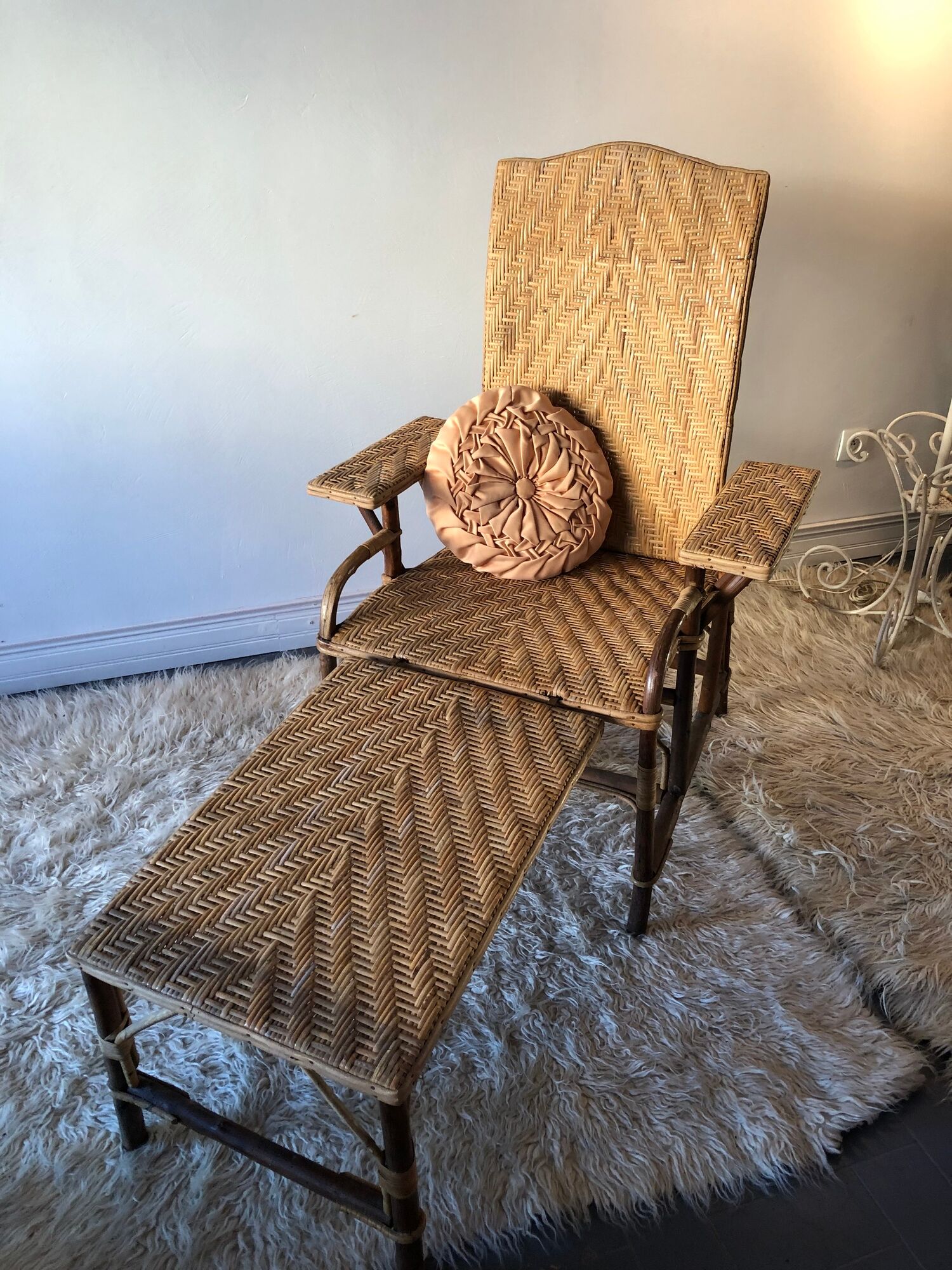 Bamboo and vintage rattan long chair, 40s/50s