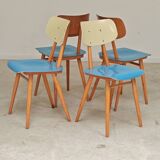 Set of 4 wooden chairs TON Bystrice Thonet blue