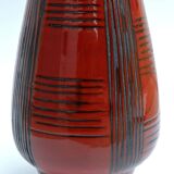 Vintage red ceramic vase scarified decoration elchinger 50' signed