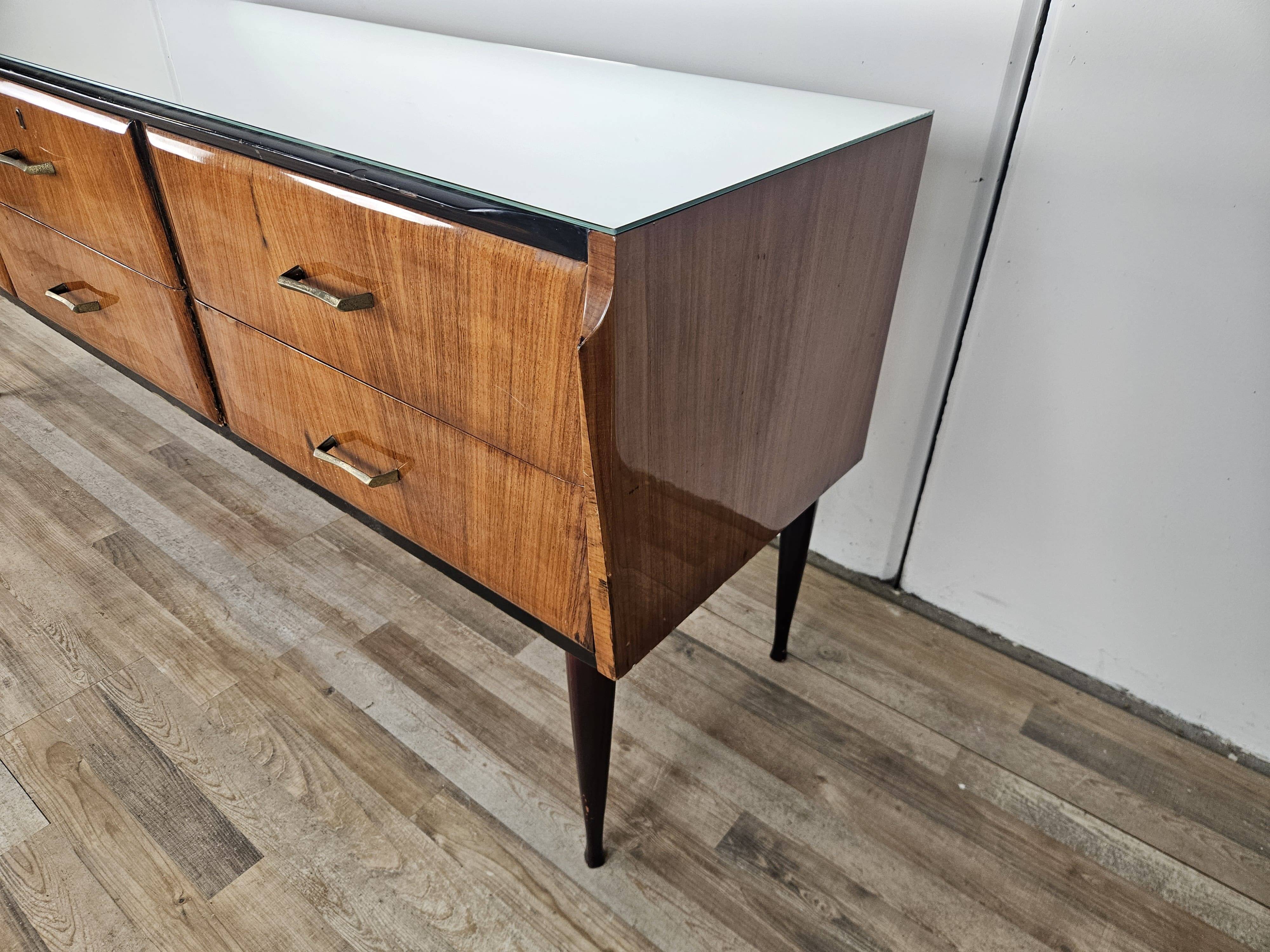 Mahogany burl chest of drawers with mirrored top