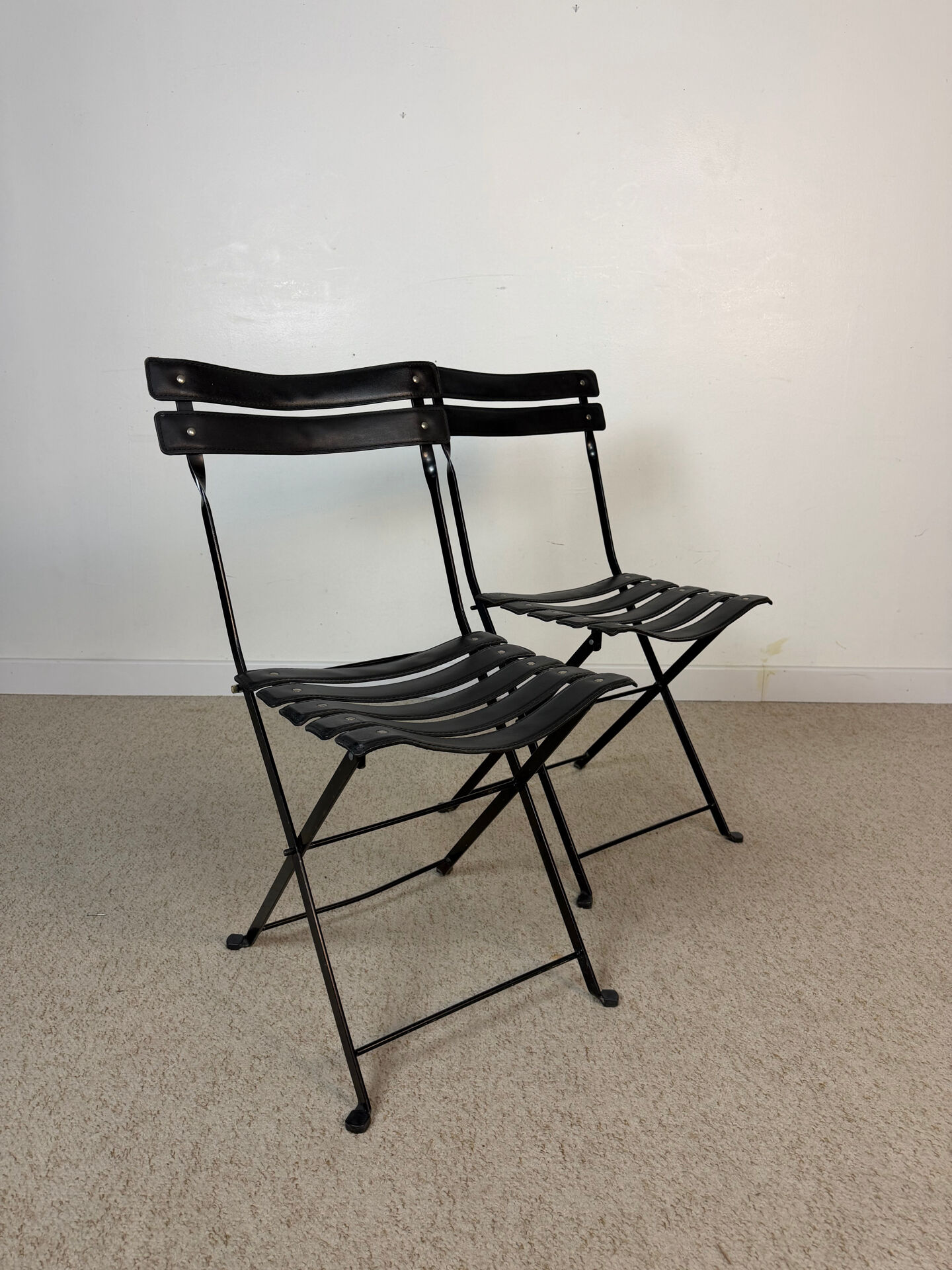 Pair of Celestina chairs by Marco Zanuso for Zanotta in black leather.