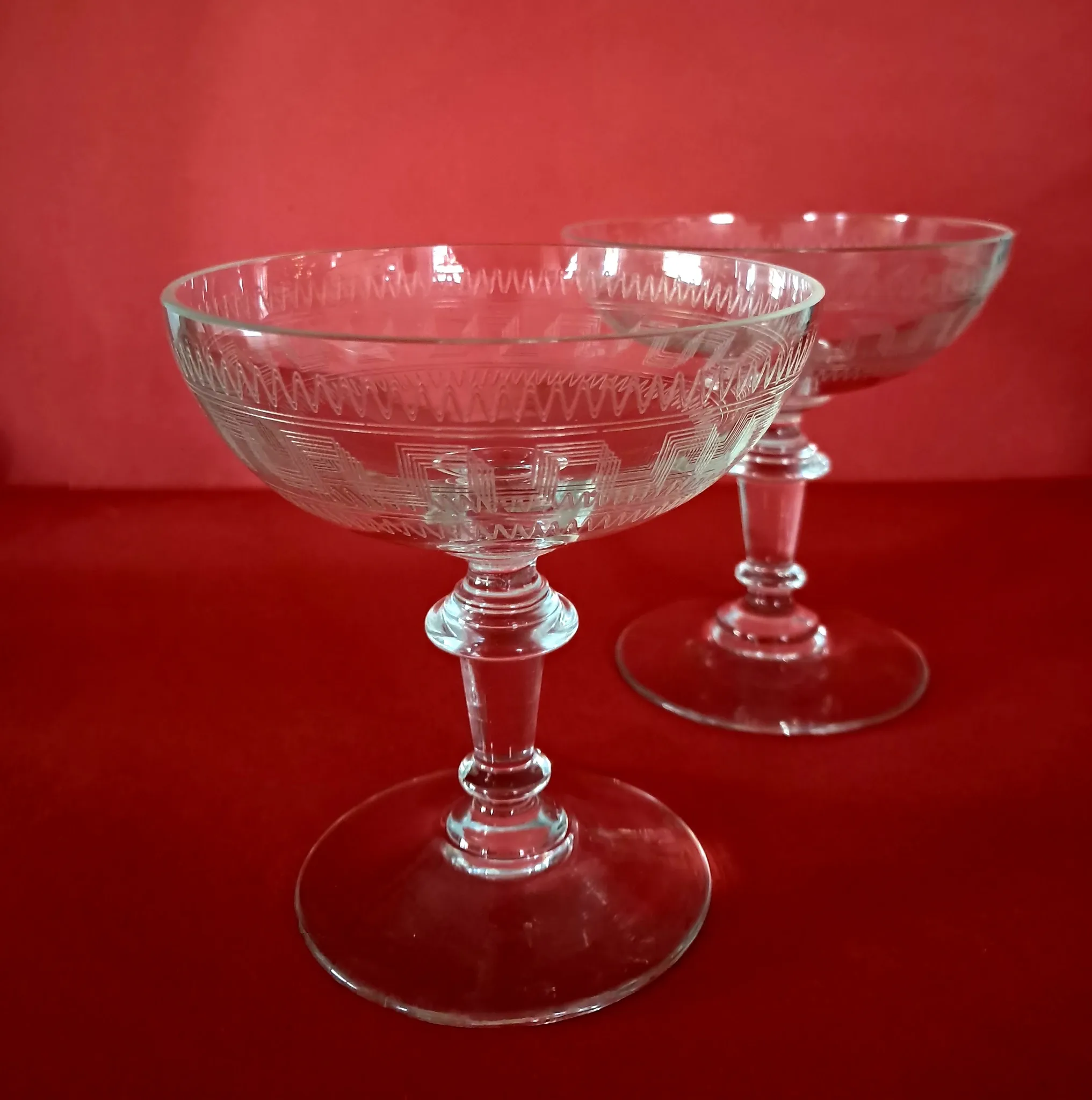2 crystal champagne coupes from the 1890s/1910s