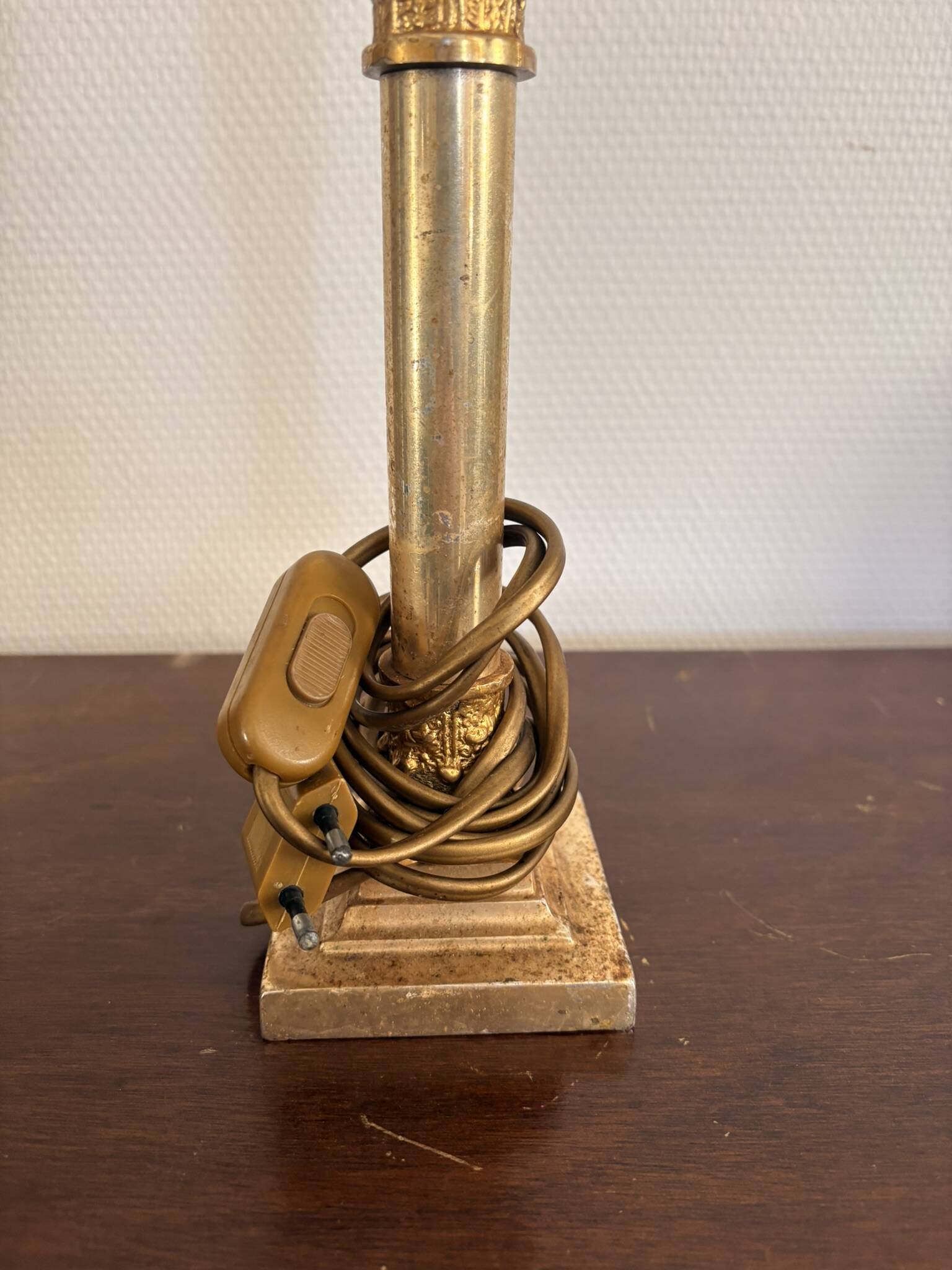 Antique Column Candle Holder Lamp Golden Brass Empire Corinthian Neo-Classical