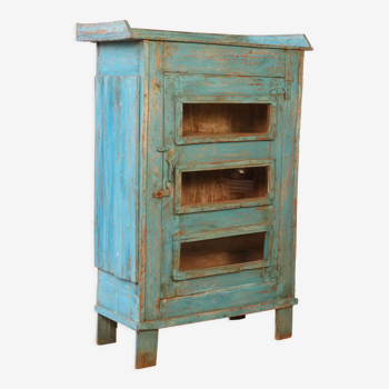 Ancien cabinet tribal en teck birman patine bleue d'origine