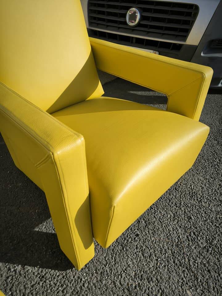 Pair of armchairs in sunny yellow leather