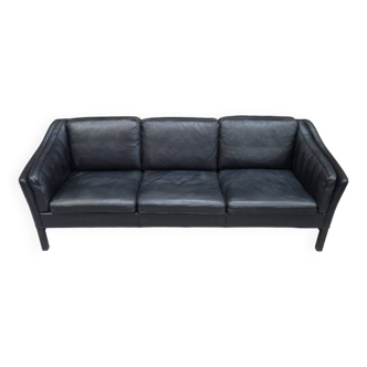Vintage Scandinavian Black Leather Sofa Attributed to Frederik Kayser