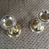 Pair of gold metal candle holders