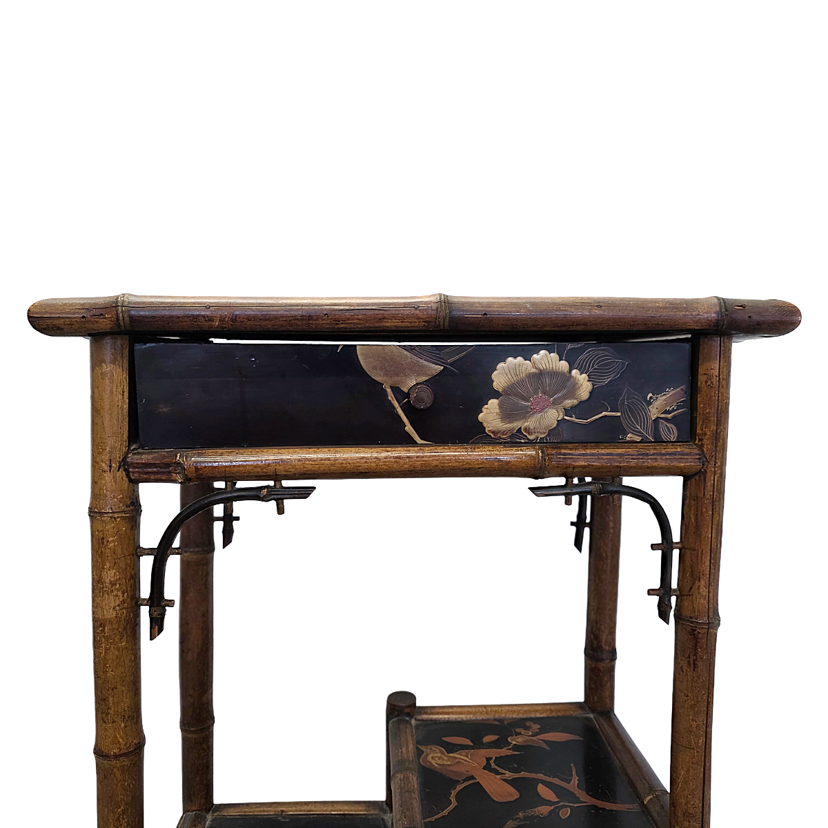Antique Victorian Bamboo Side Table With Chinoiserie Lacquer Finish, late 1