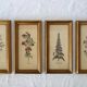 Set of 4 vintage plant botanical lithograph paintings