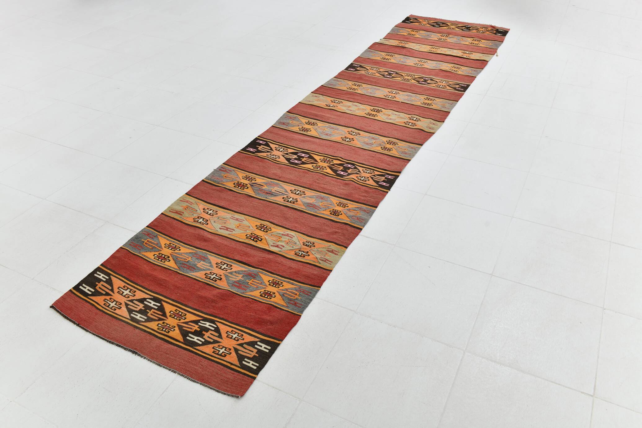 3x13 Runner Boho Hallway Rug, Kilim Runner Rug, 88x383Cm