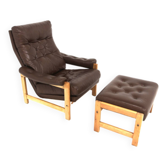 Fauteuil scandinave en cuir, Suède, 1970