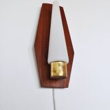 Scandinavian modern danish wall light in teak, brass and opaline glass, 1960s