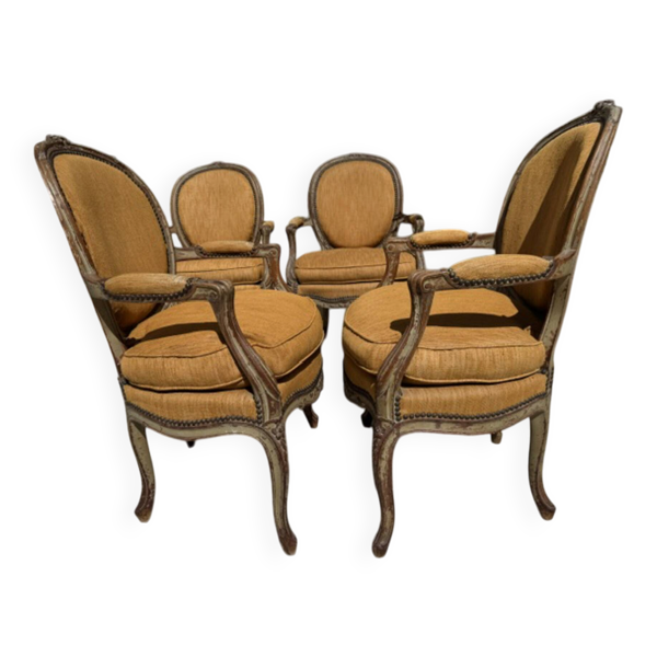 Lot de quatre fauteuils cabriolet fin 19e de style Louis XV