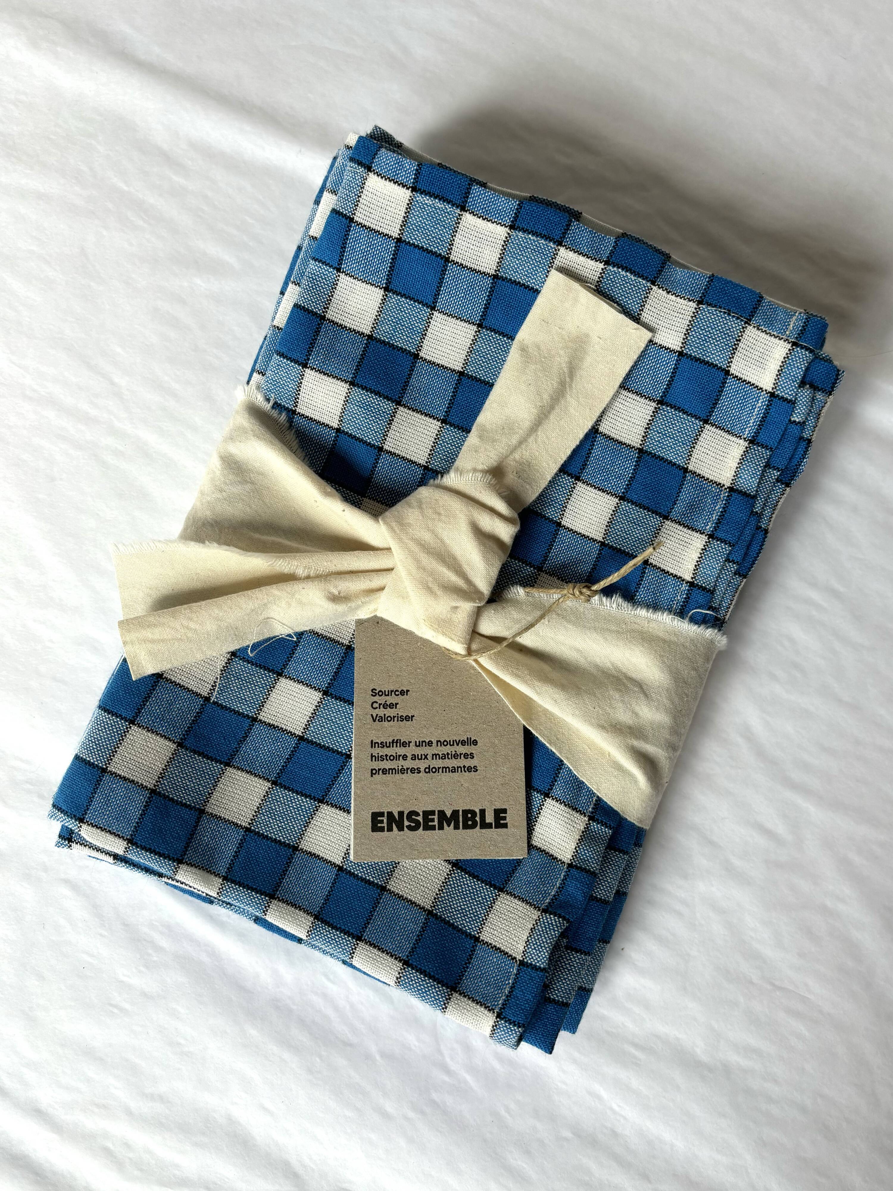Serviette de table bistrot, carreaux bleus