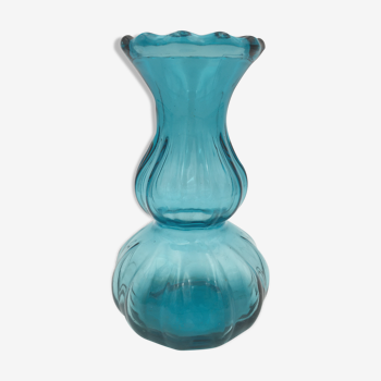 Vase vintage en verre, couleur bleue