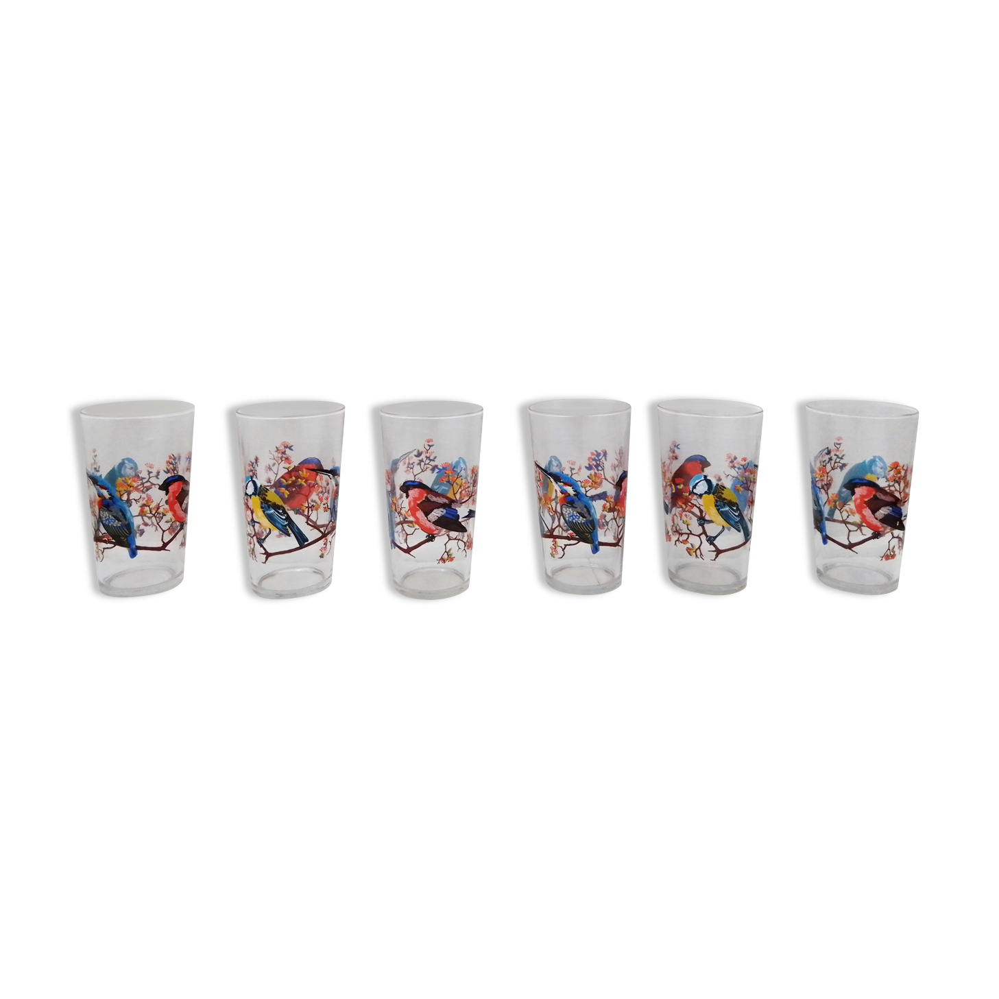 Set of 6 orangeade glasses seriographed "Birds"