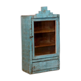 old Art Deco wall display case in original blue teak Burmese patina