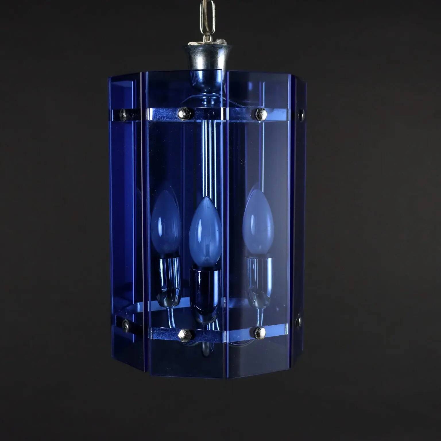 Suspension vintage en métal et verre, Italie, années 1960