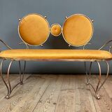 Wrought iron and velvet sofa