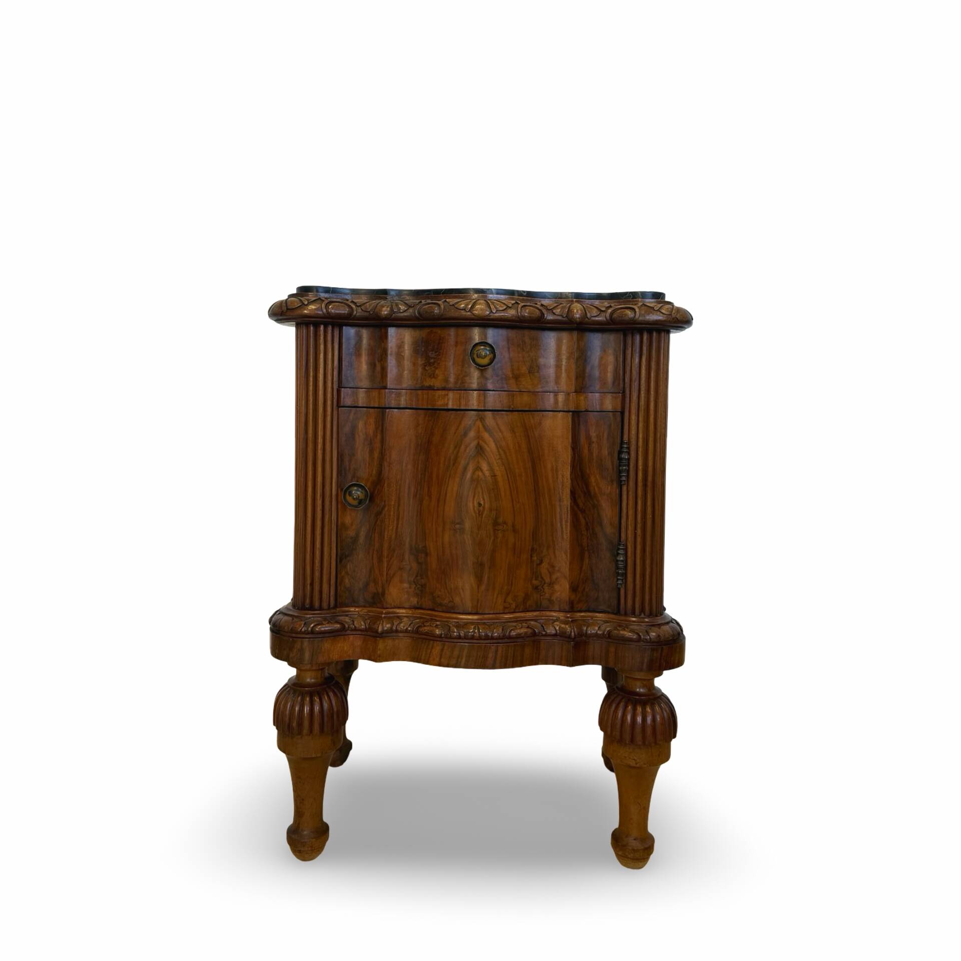 art deco walnut serpentine nightstands, 1920s