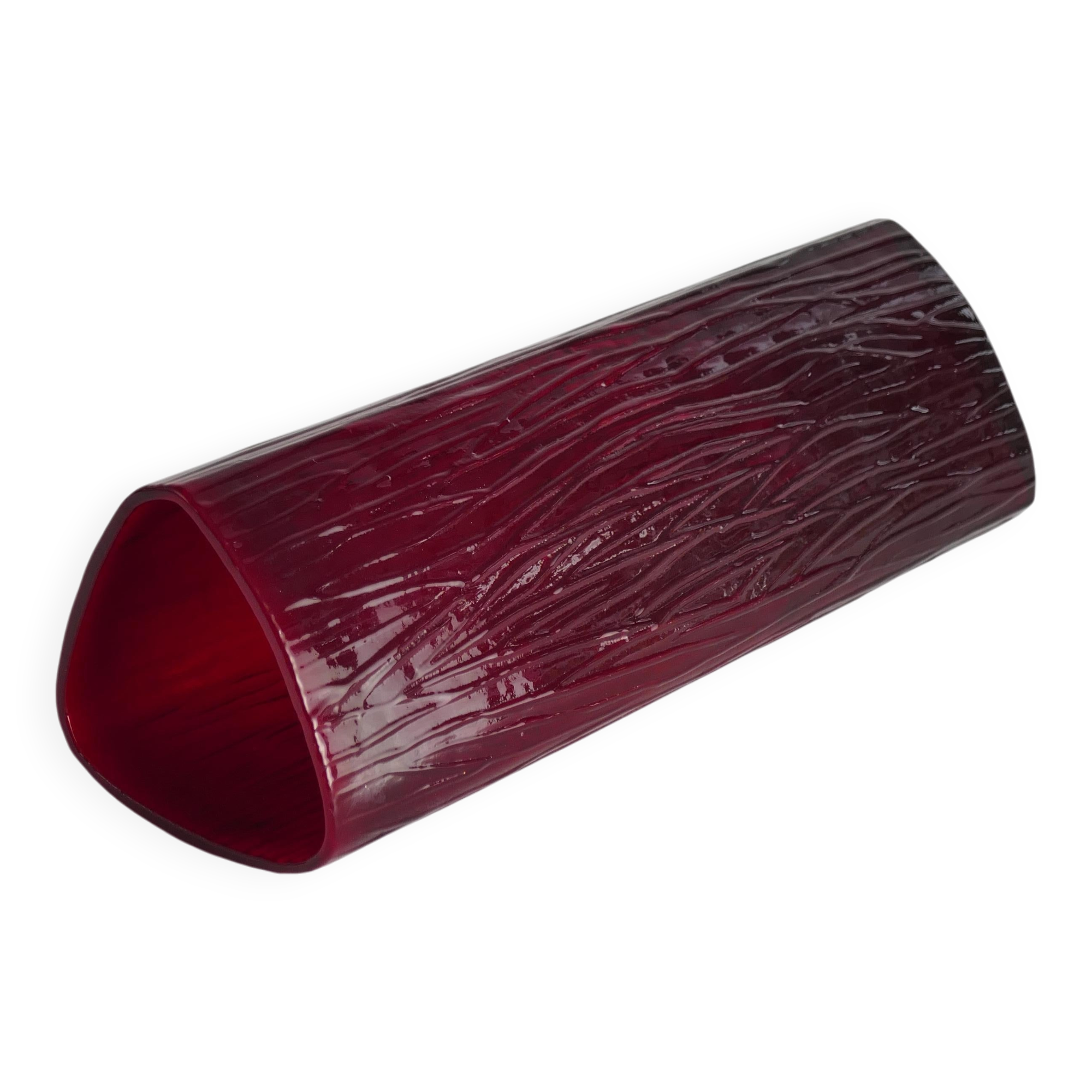 Swedish Red Devil Triangular Glass Vase by Christer Sjögren for Lindshammar