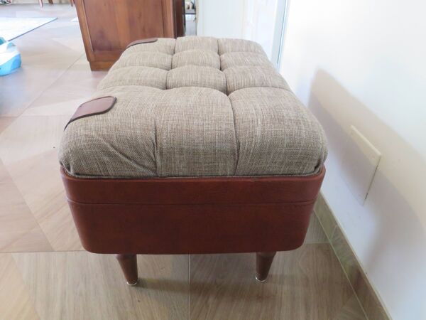 Unique-petit banc vintage-ottoman-tabouret-style colonial - valise