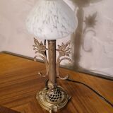 Art nouveau bronze and brass lamp