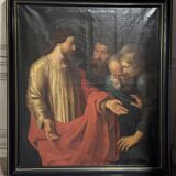 "The Incredulity of Saint Thomas" oil on canvas after the triptych by Rubens, circa 1800.