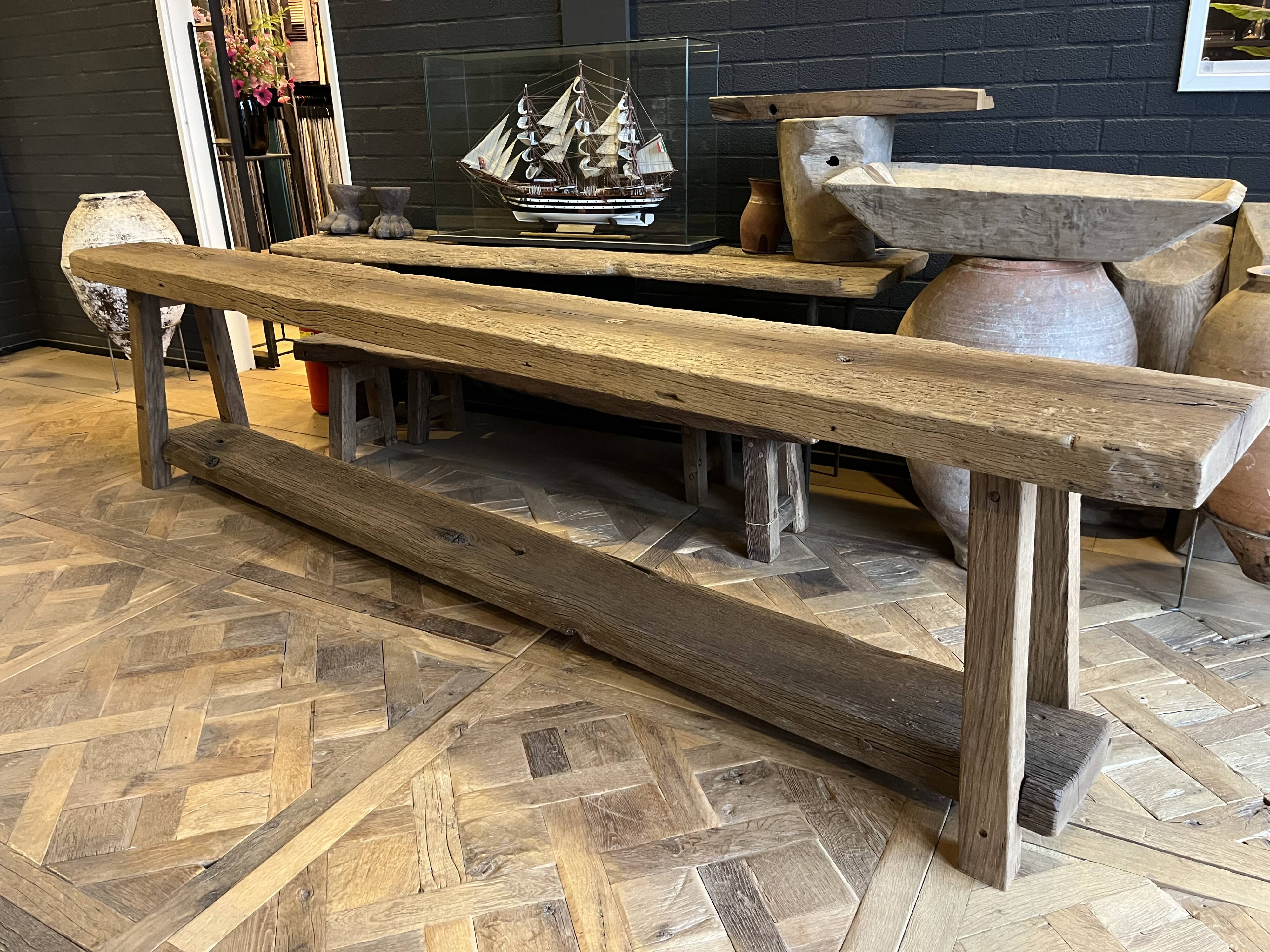 Tall console table in solid antique oak - 335cm long