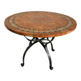 Round garden table in mosaic and iron