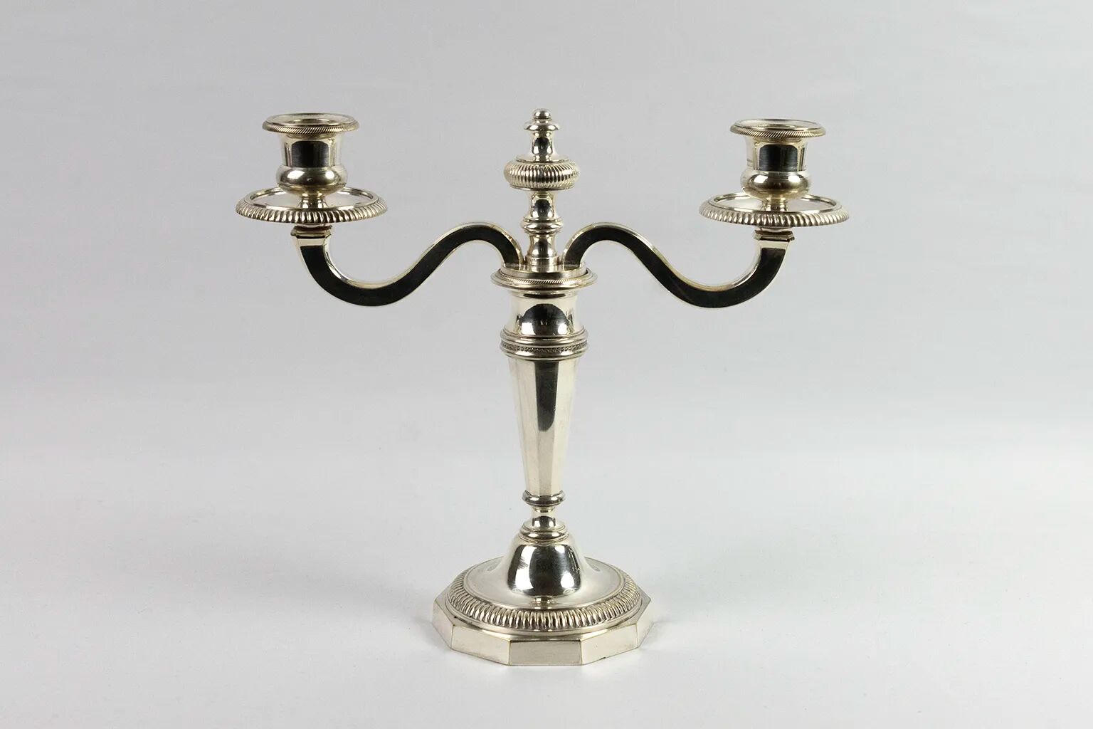 Pair of 2-light silver-plated candelabras – double moon hallmarks
