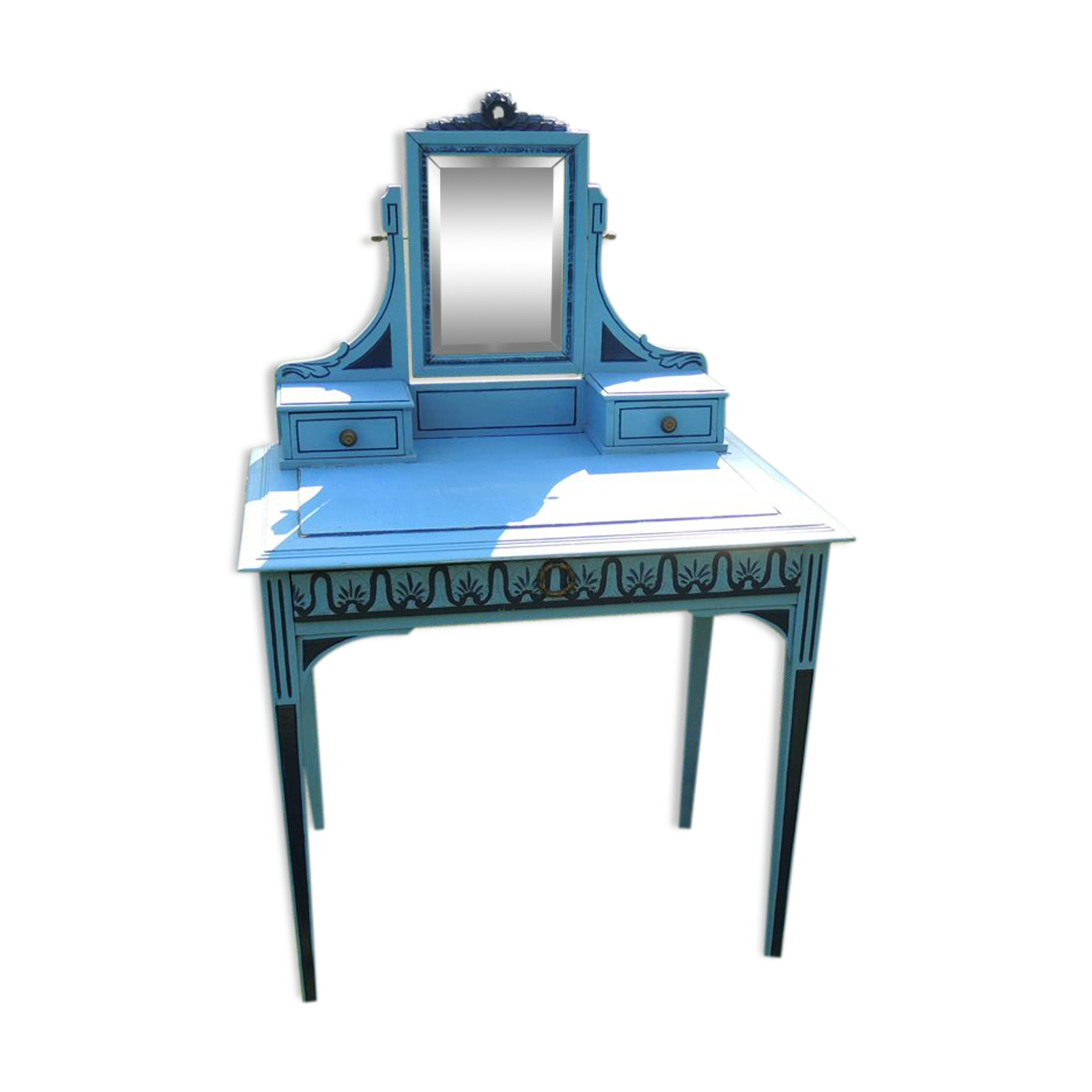 Former hairdresser - blue painted wood toilet table