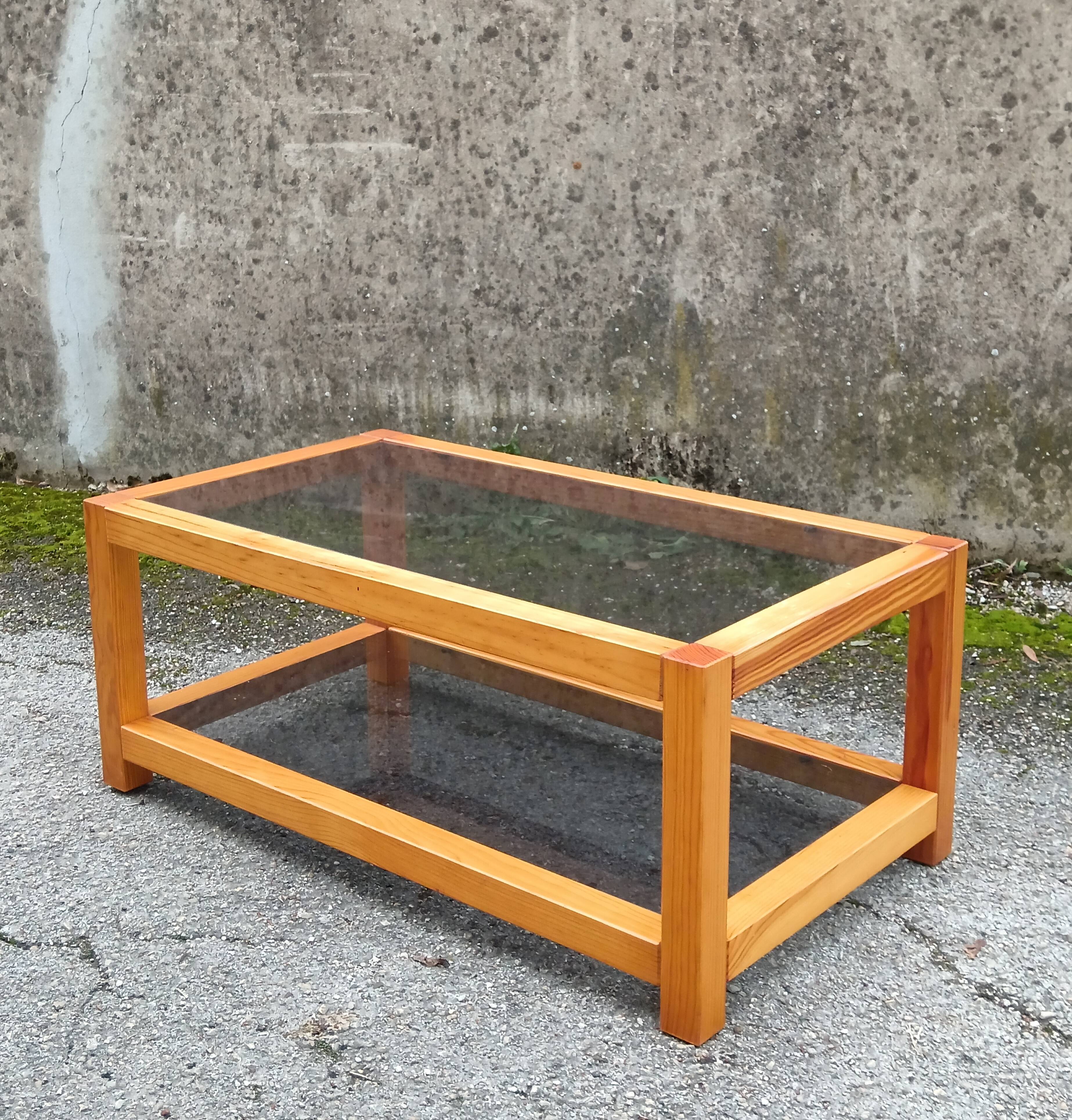 Vintage coffee table in wood and glass