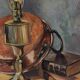 Framed oil on canvas – Still life with lamp, Yvonne Sellier