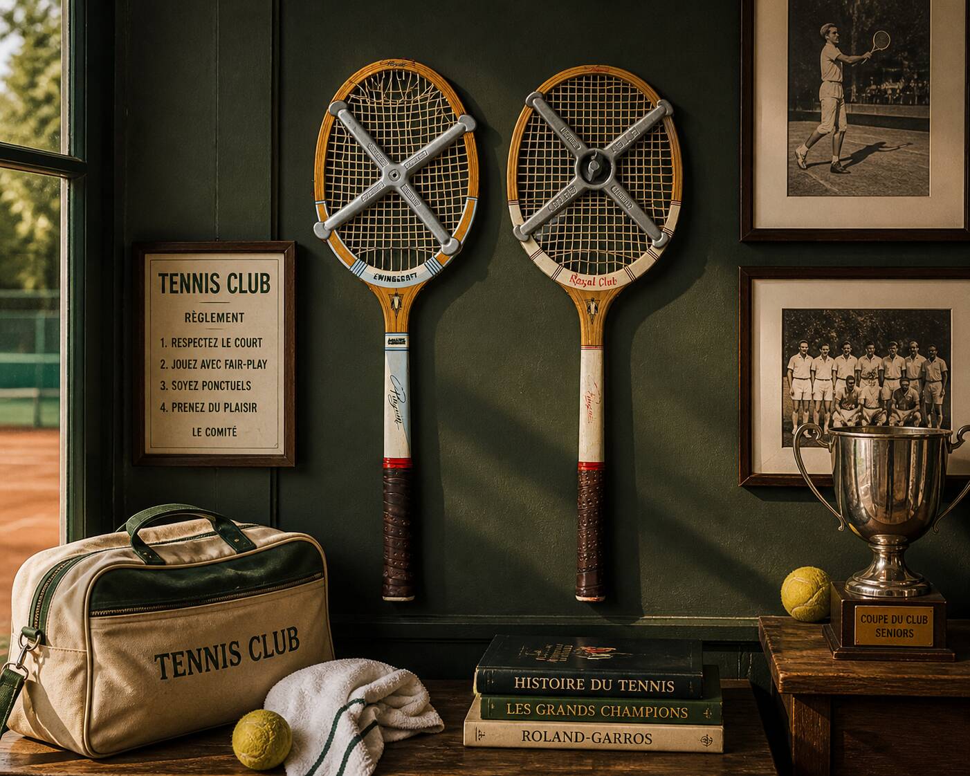 Vintage Pinguin rackets from the 1960s.