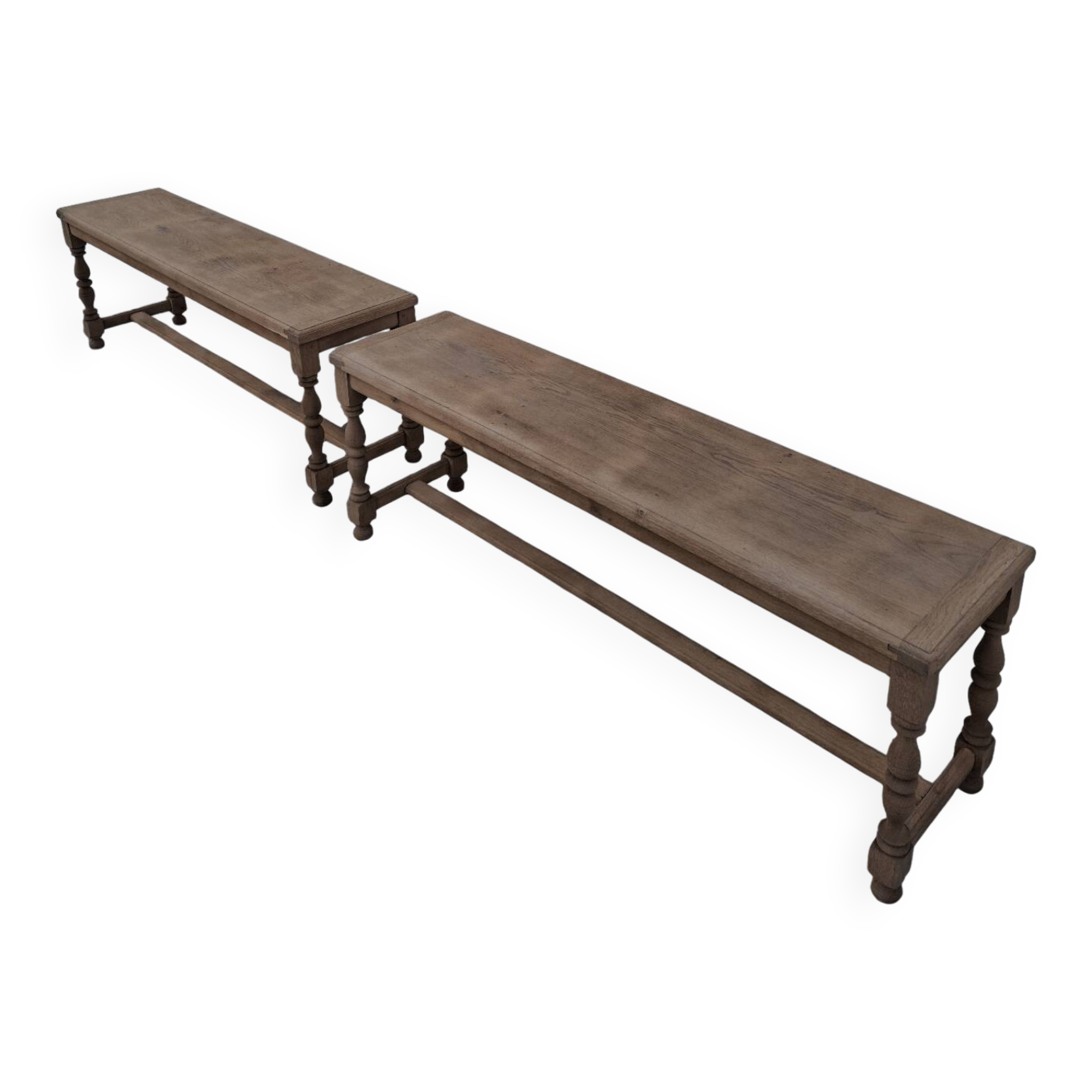 Paire de bancs de ferme rustique ancien entièrement Aérogommer