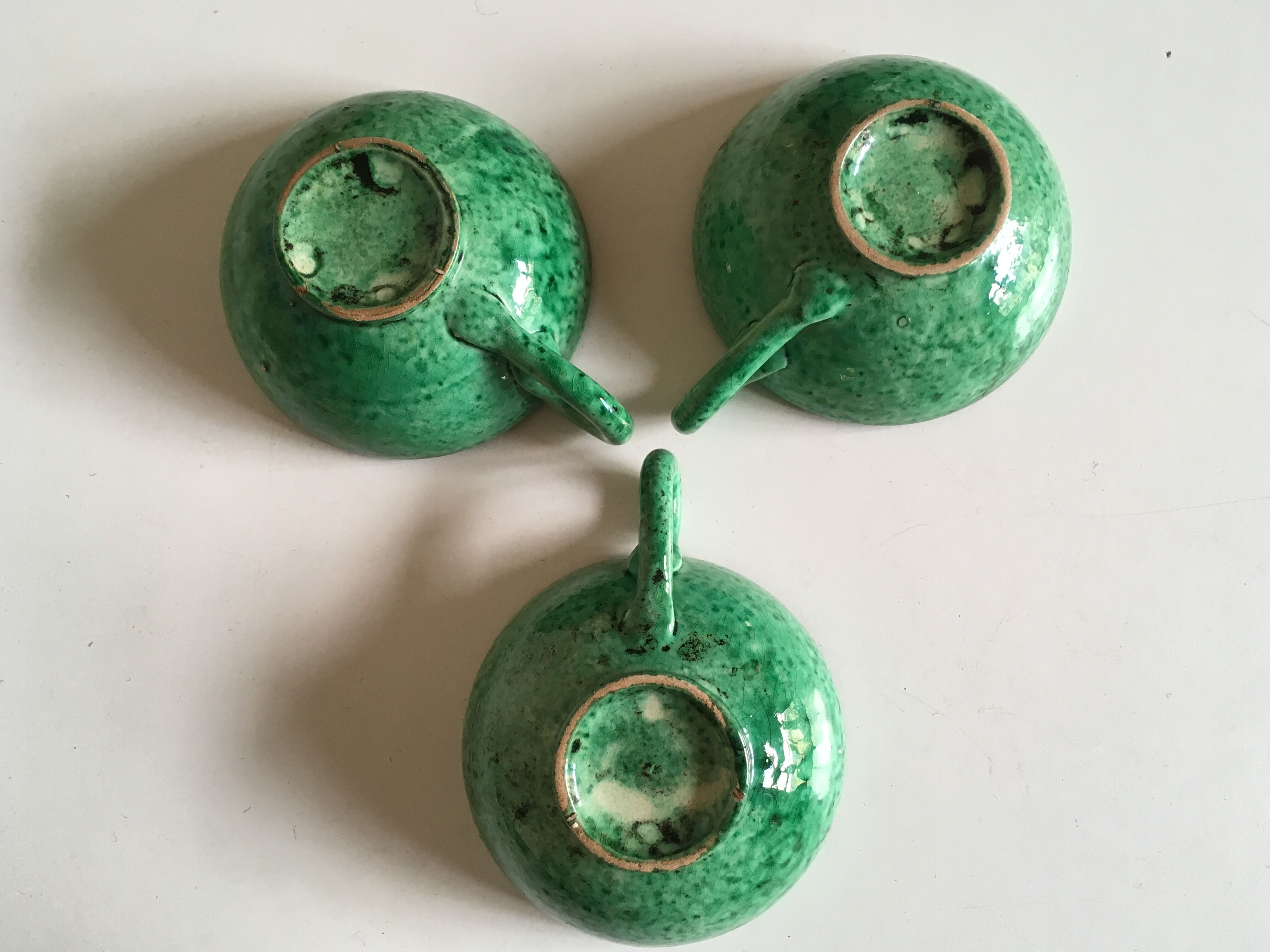 Cups green glazed ceramic, marius giuge, vallauris 50's
